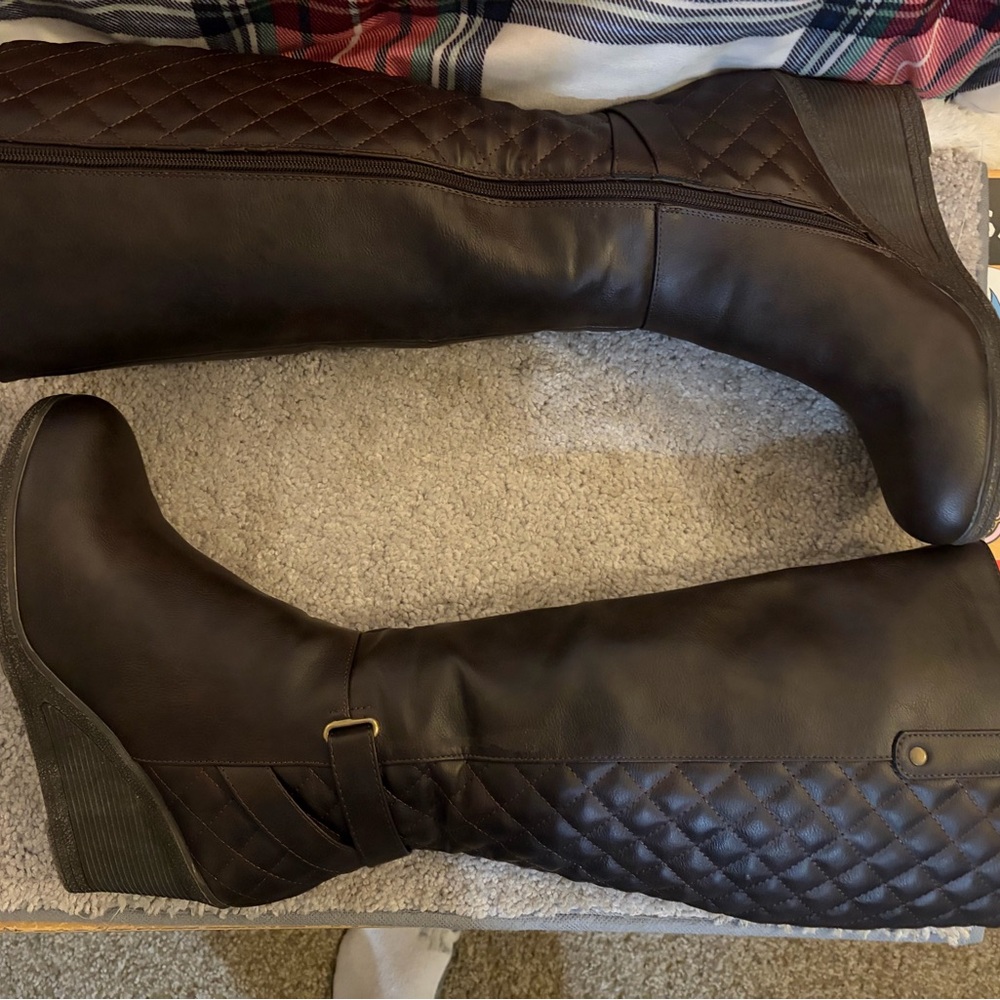 Elegant Brown Knee-High Boots Wedge Heel